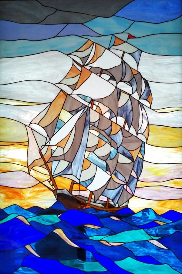 Custom size Stained Glass Films,Privacy Static Cling,Print Castle Lighthouse Sailboat Door Sticker,Office Home Decor