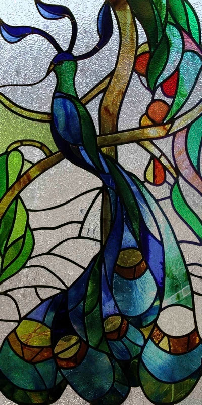Custom Size 3D Matte Window Film, Stained Glass, Decorative UV Window Sticker, Privacy Frosted Static Cling, Home Decal,Peacock