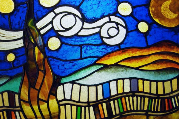 Window Film Stained Glass Stickers,Custom size Static Cling Frosted,Flower Bird Tree Print For Transom Window Glass Home Decor