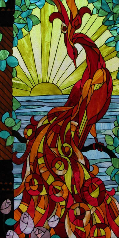 Customized Size No Glue Static Cling Frosted Stained Glass Film Window Films Sticker for Bathroom Door Home Decor Church Peacock
