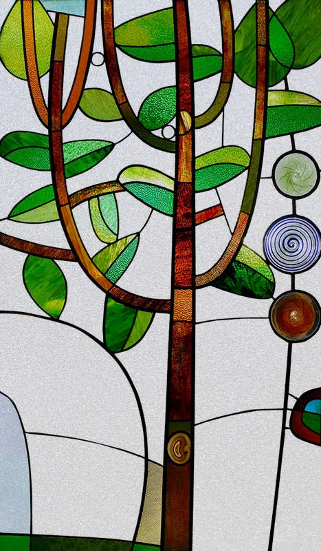 Stained Glass Vinyl Window Stickers Frosted Surface Bedroom Bathroom Decor Window Film Privacy Lucky tree Custom Size