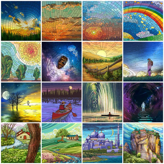 Frosted Stained Glass Window Film, Customized Scenery, Sun Starry Sky, Static Cling Sticker,Home Decor for Bathroom Kitchen