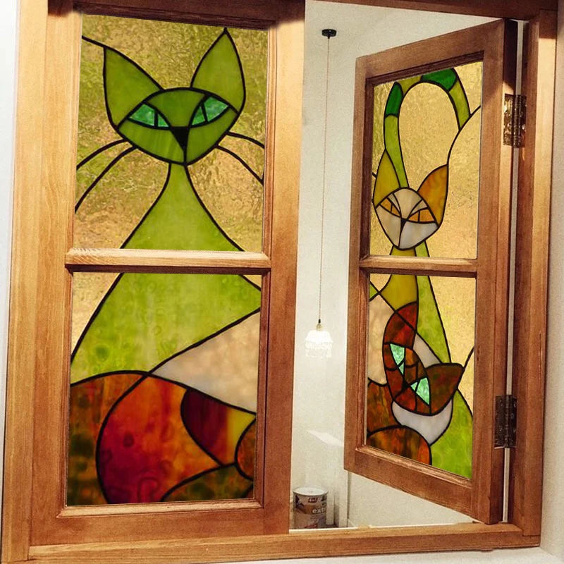 Custom Size Window Stained Glass Films,Cat,Bird,Peacock,Tiger,Fish,Animals Stickers For Bathroom Bedroom Door Office Home Decor
