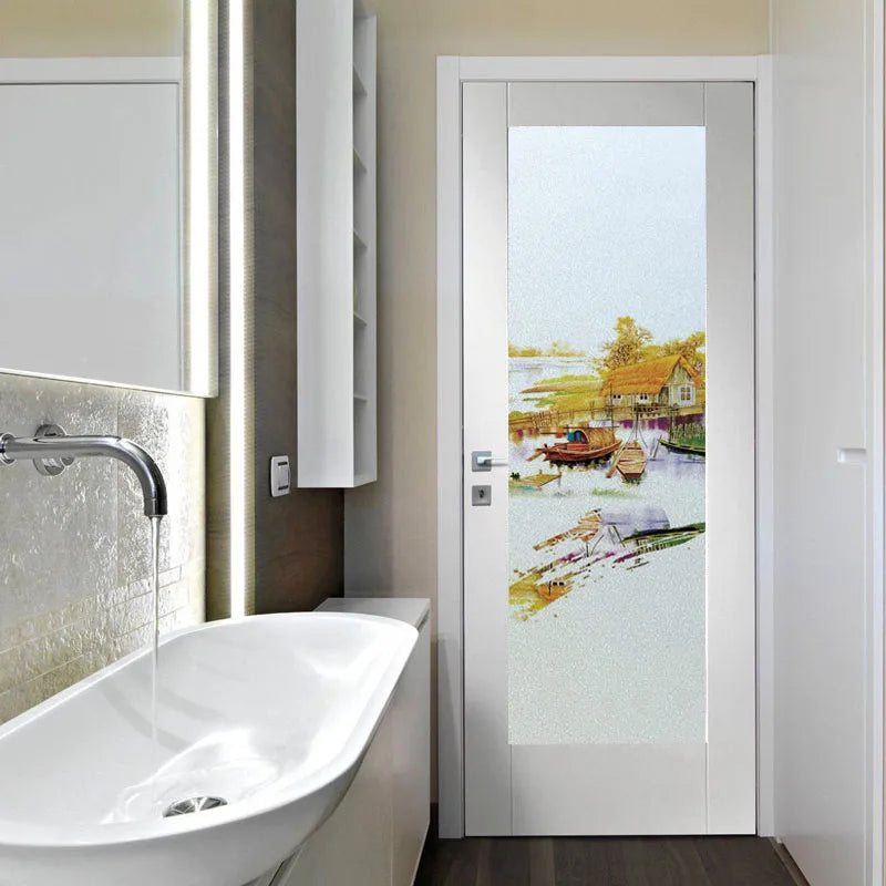 Custom Size Window Glass Films Window Film Static Cling Frosted Tree Mountain Posters For Bathroom Door Kitchen Office Home