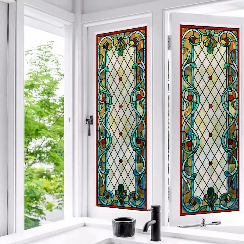 Custom Size Window Glass Films ,Privacy Window Stickers 3D Frosted Glass Film Prairie School Style Decorative Static Cling