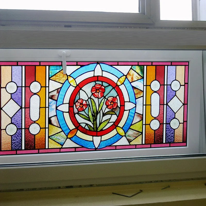 Window Film Stained Glass Stickers,Custom size Static Cling Frosted Privacy,Bird Tree Print For Transom Window Glass Home Decor