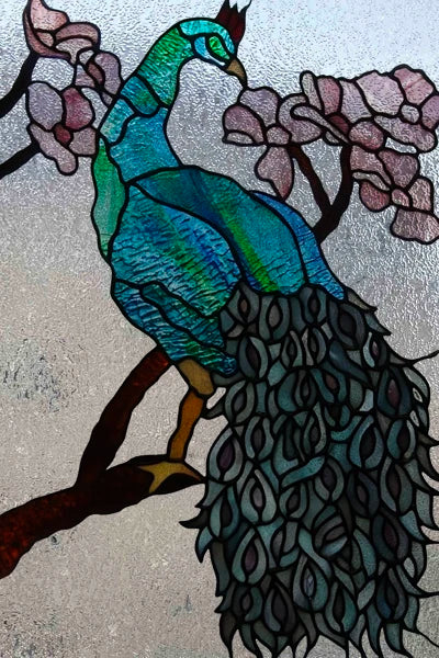 3D Matte Window Film,Stained Glass Decorative Uv Window Sticker,Privacy Frosted Static Cling,Custom size for Glass,Birds,Peacock