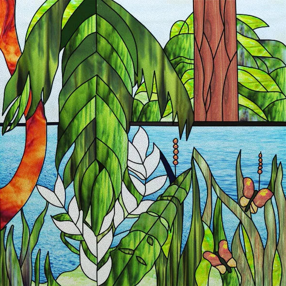 Custom size Glass Films Stained Glass Stickers Static Cling Frosted Privacy PVC Print Natural Village For Window Door Home Decor