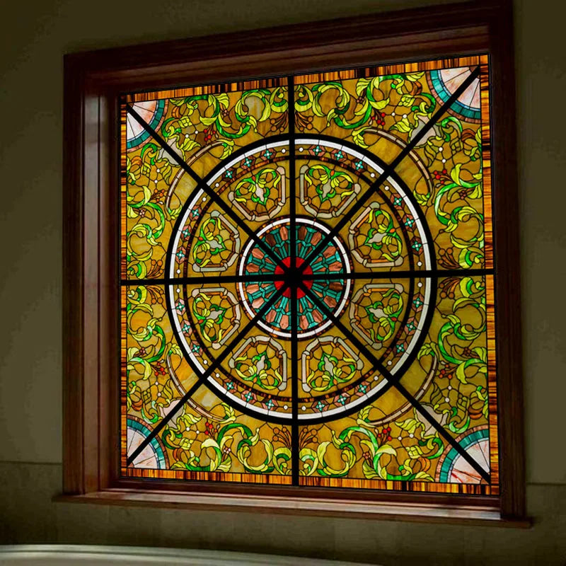 Stained Glass Window Film, Square Window Sticker, Privacy Frosted Static Cling, Home Decal, Door, Office, Custom Size