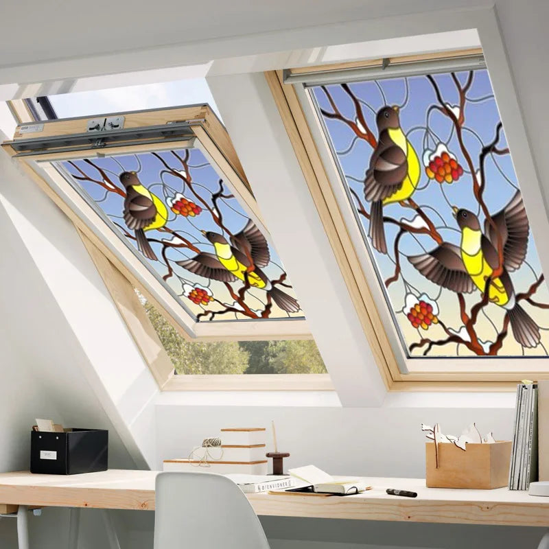 Window Film Stained Glass Stickers,Custom size Static Cling,Frosted Privacy Print Bird,Peacock,Heron,Owl,For Window Home Decor