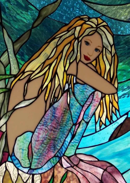 Custom Size Window Stained Glass Films,Mermaid,Flower, Fairy,People Painting Stickers for Bathroom, Door, Office, Home Decor