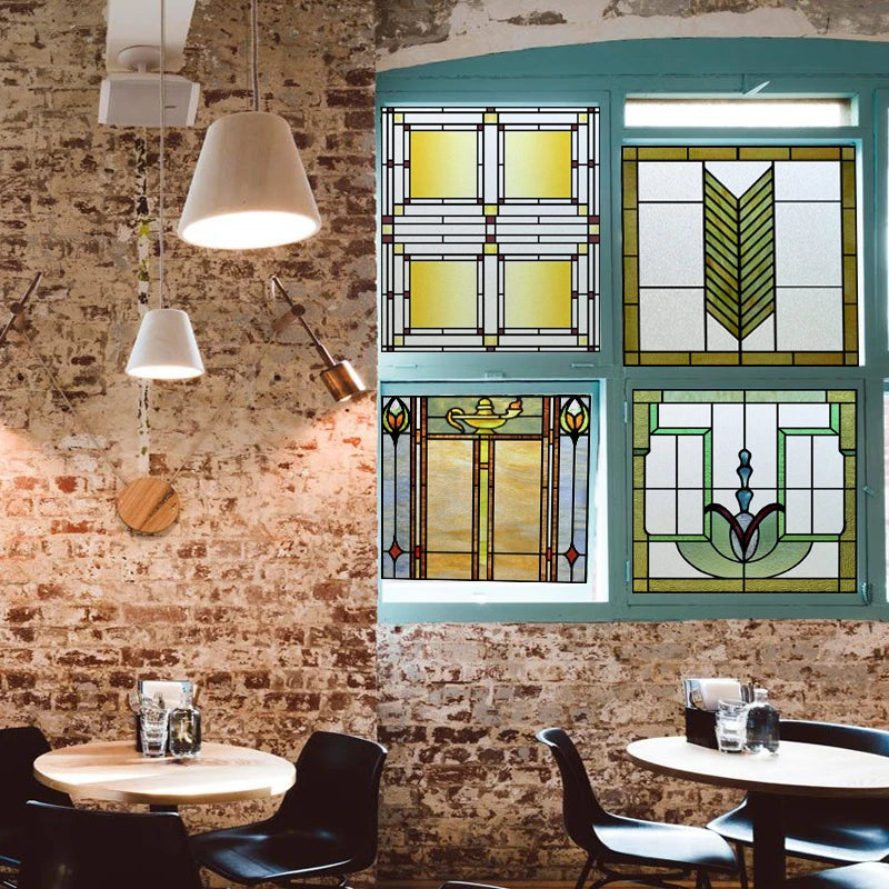 Custom Size Stained Glass Window Film Frosted Privacy Static Cling Retro Prairie Matte Stickers Shower Kitchen Office Home Decor