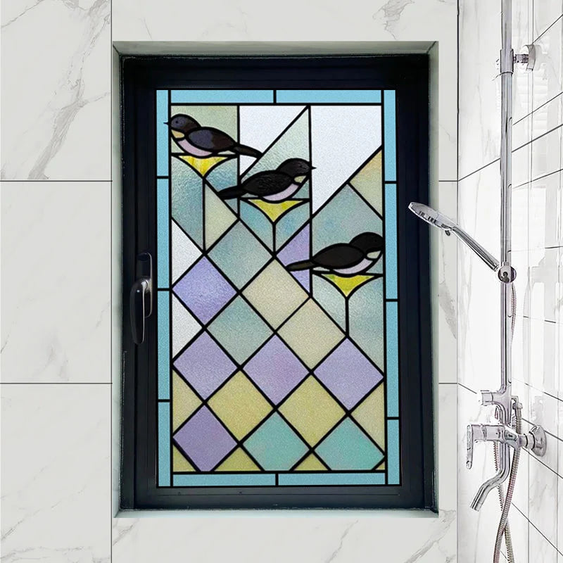 Window Film Stained Glass Stickers,Custom size Static Cling Rose,Flower Privacy Films Door Sticker Kitchen Office Home Decor