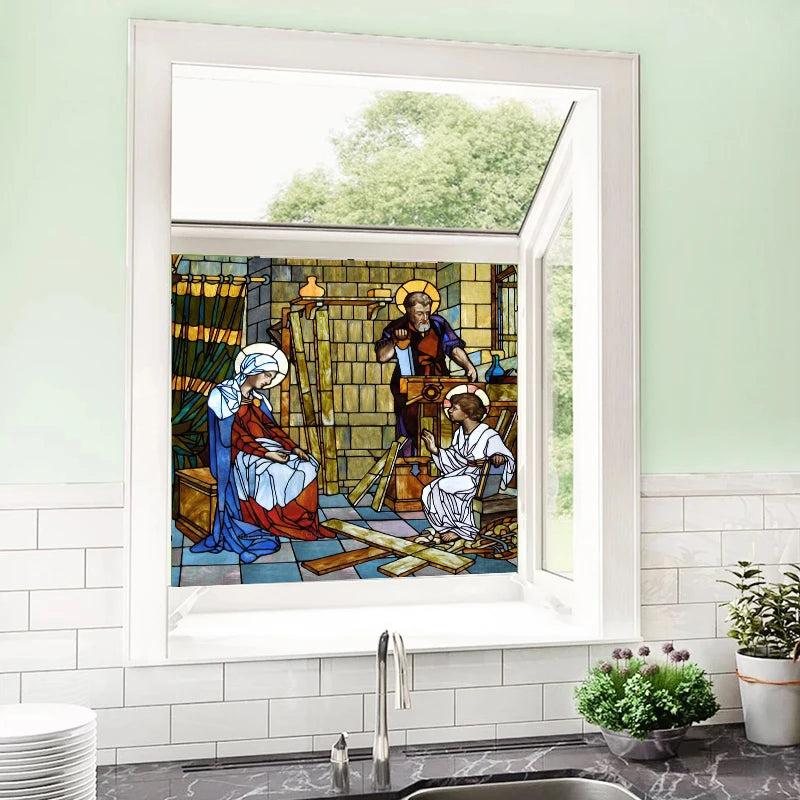 Custom Frosted Stained Glass Window Film,Static Cling Reusable,Jesus Christ Angels Virgin Mary Picture Decor Window Treatment