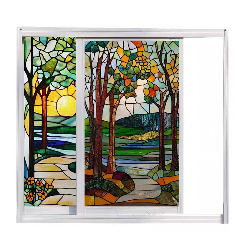 Customized Stained Glass Film Window Films,Static Cling Frosted Privacy Tiffany Style Tree,Bathroom Kitchen Door Sticker