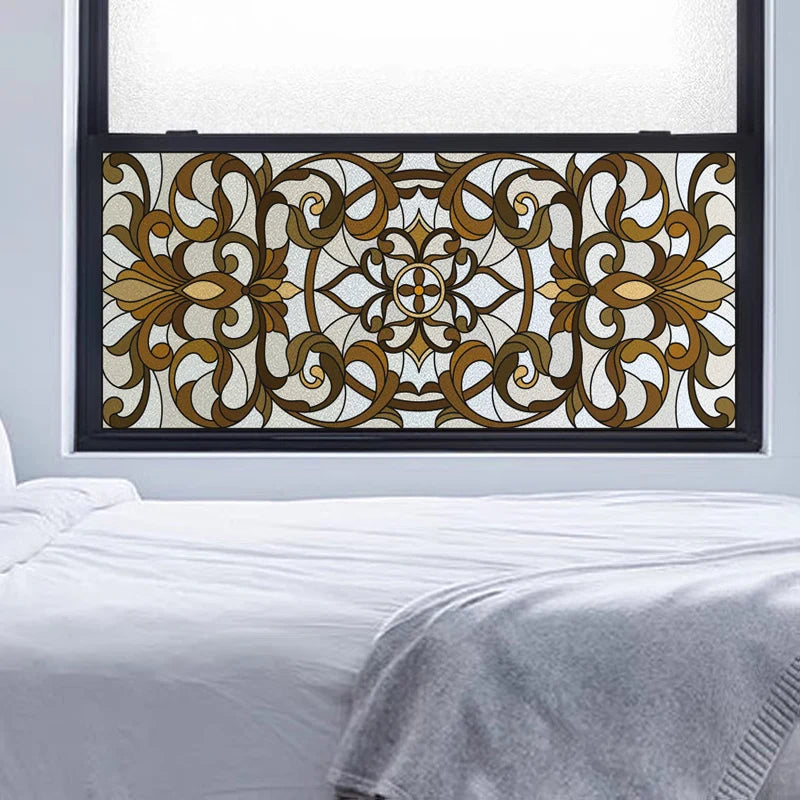 Frosted Stained Glass Window Film, Customized  Static Cling,,Privacy, European Style ,For Office, Bathroom Home Decor