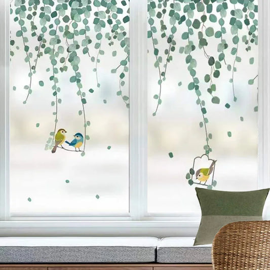 Stained Glass Film Vine Leaves & Birds Frosted Sticker Home Decorative Film Modern Window Accessories BLT3850Custom Size