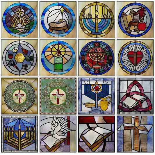 Custom Frosted Stained Glass Window Film,Sataic Cling Window Films,Retro Church Cross Dove Decor Foil Stickers Window Treatment