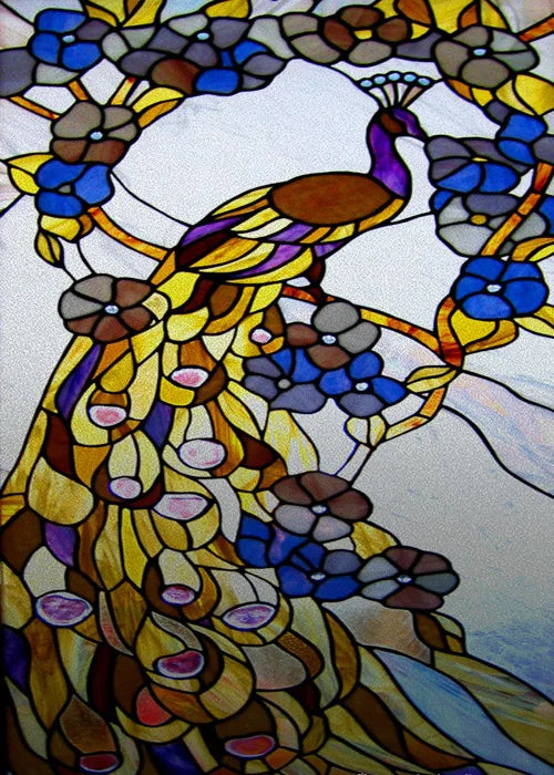 Custom Size Window Stained Glass Films,Cat,Bird,Peacock,Tiger,Fish,Animals Stickers For Bathroom Bedroom Door Office Home Decor