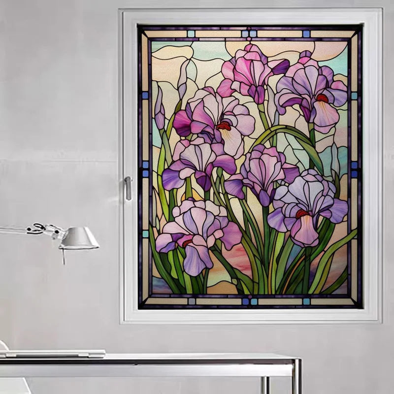 Window Film Frosted Stained Glass Films,Customized Art Design Static Cling Sticker,Rose Flower Home Decor Foil Window Treatment