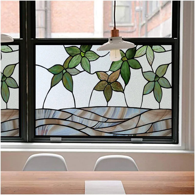 Window Film Stained Glass Stickers,Custom size Static Cling Rose,Flower Privacy Films Door Sticker Kitchen Office Home Decor