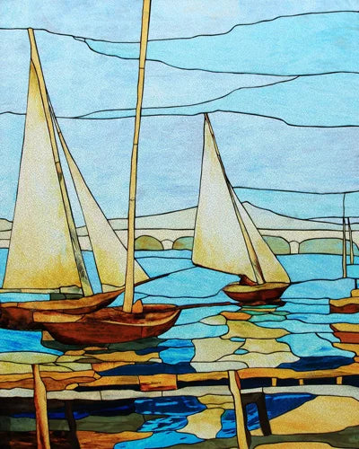 Frosted Stained Glass Window Film, Static Cling, Retro Door Sticker,Kitchen, Office, Home Decor, Customized,Sailboat
