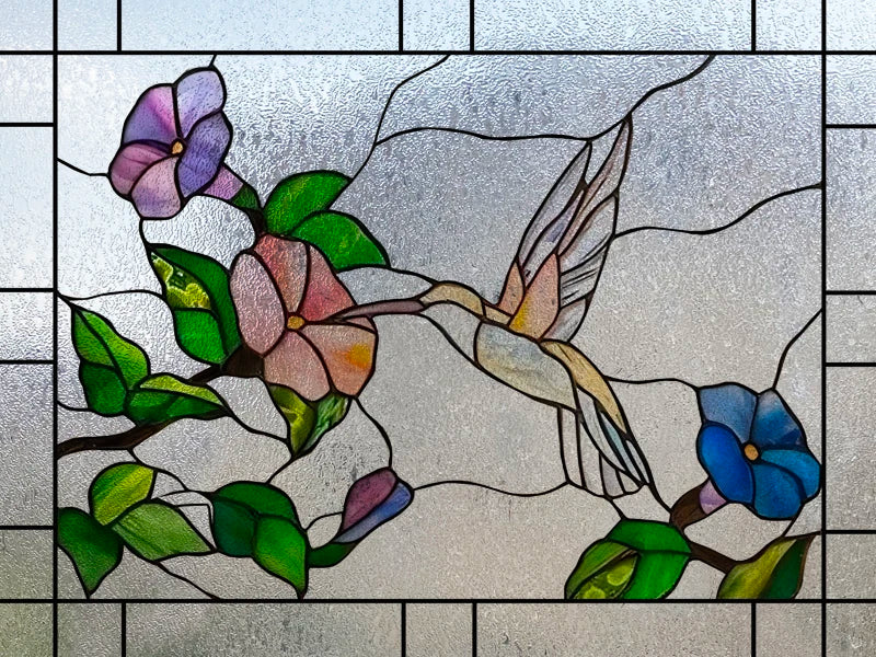 Window Film Stained Glass Stickers,Custom size Static Cling Frosted,Flower Bird Flower Print For Transom Window Glass Home Decor