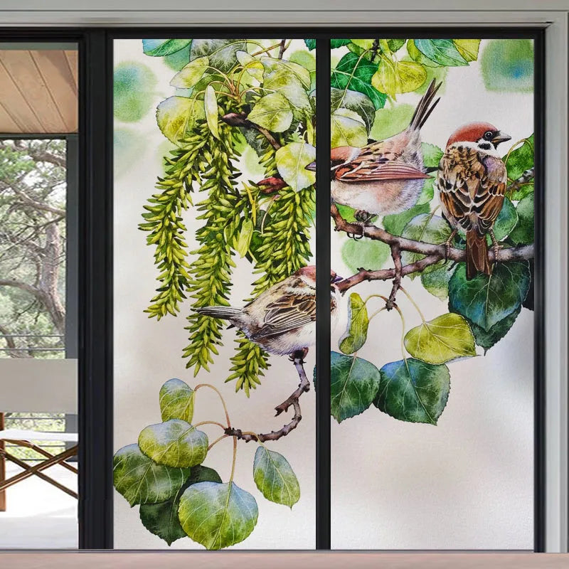 Frosted Stained Glass Window Film, Customized Decor Design, Flower Static Cling Sticker,Home Decor Foil, Treatment