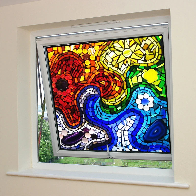 Custom Size Stained Glass Window Film Opaque Frosted Privacy Protection Removable Static Cling Home-Decor Mosaic Window Covering