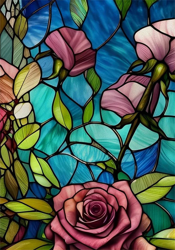 Window Film Frosted Stained Glass Films,Customized Art Design Static Cling Sticker,Rose Flower Home Decor Foil Window Treatment