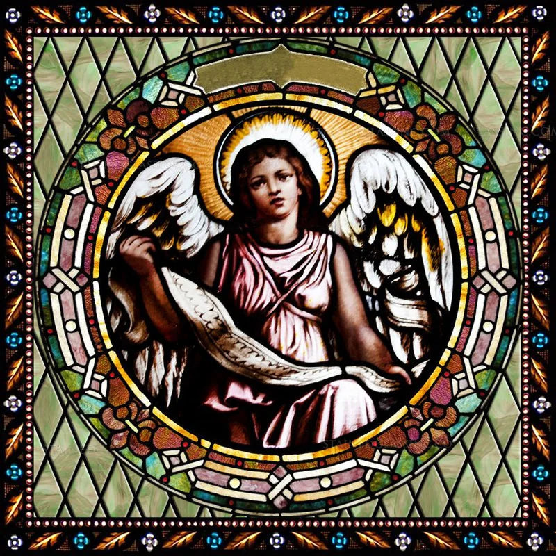 Custom Made Window Film Stained Glass Sticker,Angels Picture,Static Cling Frosted Privacy for House Worship Home Decor