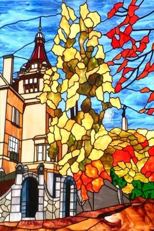 Custom size Stained Glass Films,Privacy Static Cling,Print Castle Lighthouse Sailboat Door Sticker,Office Home Decor