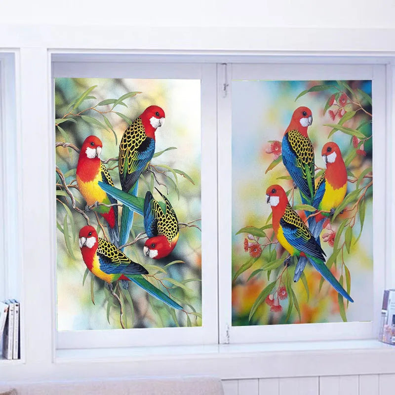 Frosted Stained Glass Window Film, Customized Art Deco Design, Birds Static Cling Sticker,Home Decor Foil, Treatment