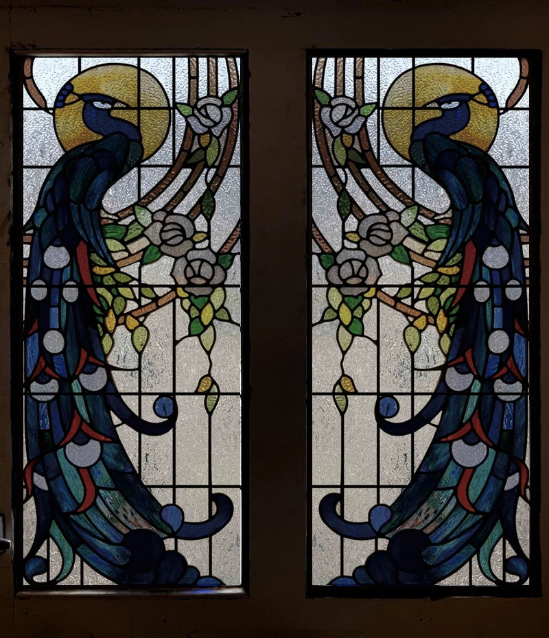 Custom Size 3D Matte Window Film, Stained Glass, Decorative UV Window Sticker, Privacy Frosted Static Cling, Home Decal,Peacock