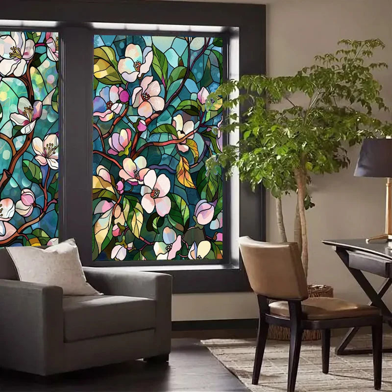 Stained Glass Window Film, Frosted Window Film, ,Privacy,No Glue, Static Cling, Home Decorative Flower