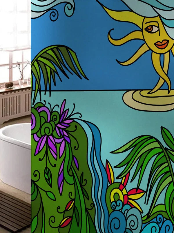 Stained Glass Window Film, Frosted Glass Sticker, Custom Size Castle Cartoon Pattern for Kids Room Door, Poster, Home Decor