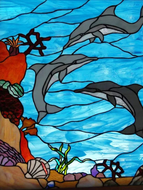 Custom Size Glass Window Film Static Cling Frosted Glass Films Stickers For Wardrobe Bathroom Kitchen Door Fish Dolphin Poster