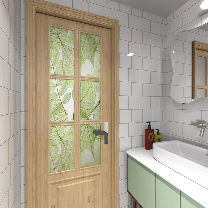 Window Film Frosted Stained Glass Films Customized Art Deco Design Leaves Static Cling Sticker,Home Decor Foil Window Treatment