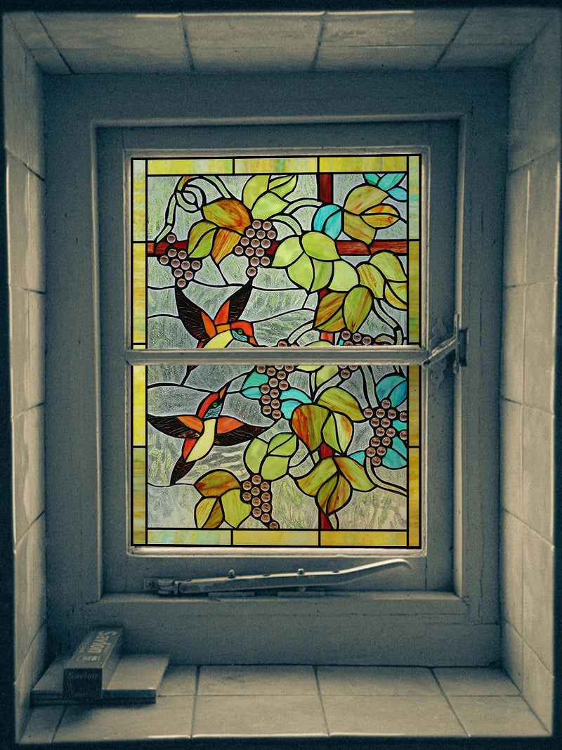 Frosted Stained Glass Window Film, Customized Art, Peacock Hummingbird Static Cling Sticker,Home Decor, Treatment