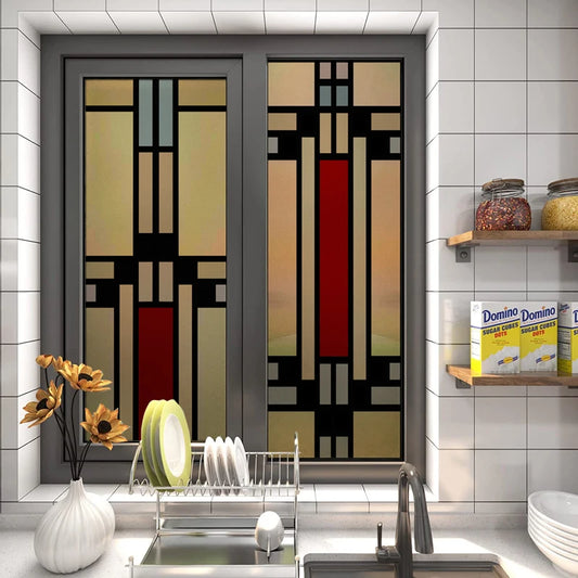 Custom Size Stained Glass Window Film Vintage Stickers Church Static Cling For Bathroom Bedroom Glass Sliding Door Home Decor