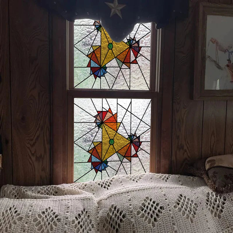 European Church Mosaic Stained Glass Films,Window Stickers Static Cling,Sun, Mosaic, Custom made to fit any Window Size or Shape