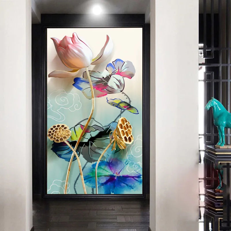 Customized size 3D Windows Glass Film Door Stickers modern sticker Art opaque static cling Lotus