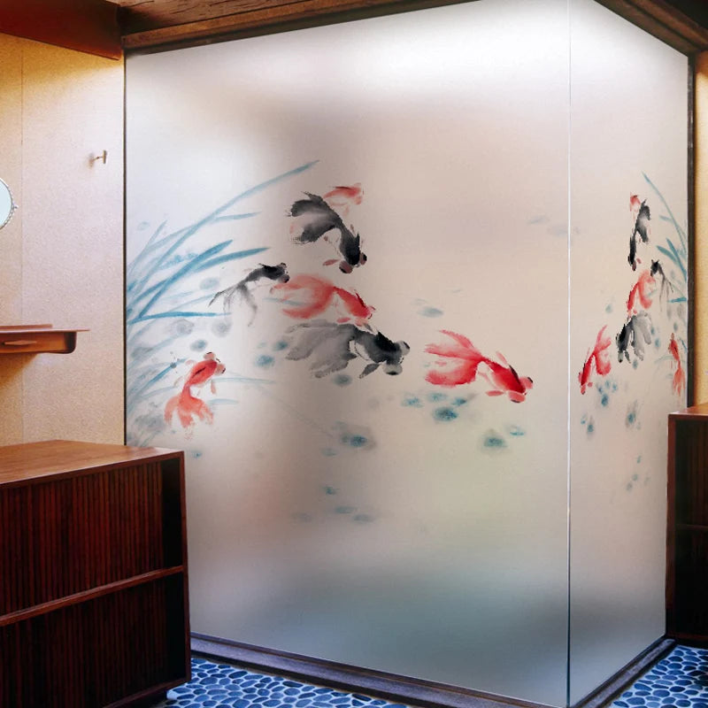 Custom size Window Film Frosted Glass Sticker Stained Static Cling Remove,Frosted Opaque Privacy for Office Home Decor Fish