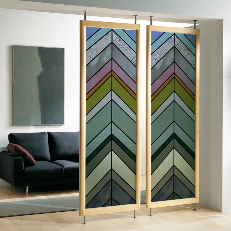 Custom Size Stained Glass Window Film,Frosted Privacy, Static Cling,Retro Rainbow Colors Stickers,Kitchen Bathroom Door, Home