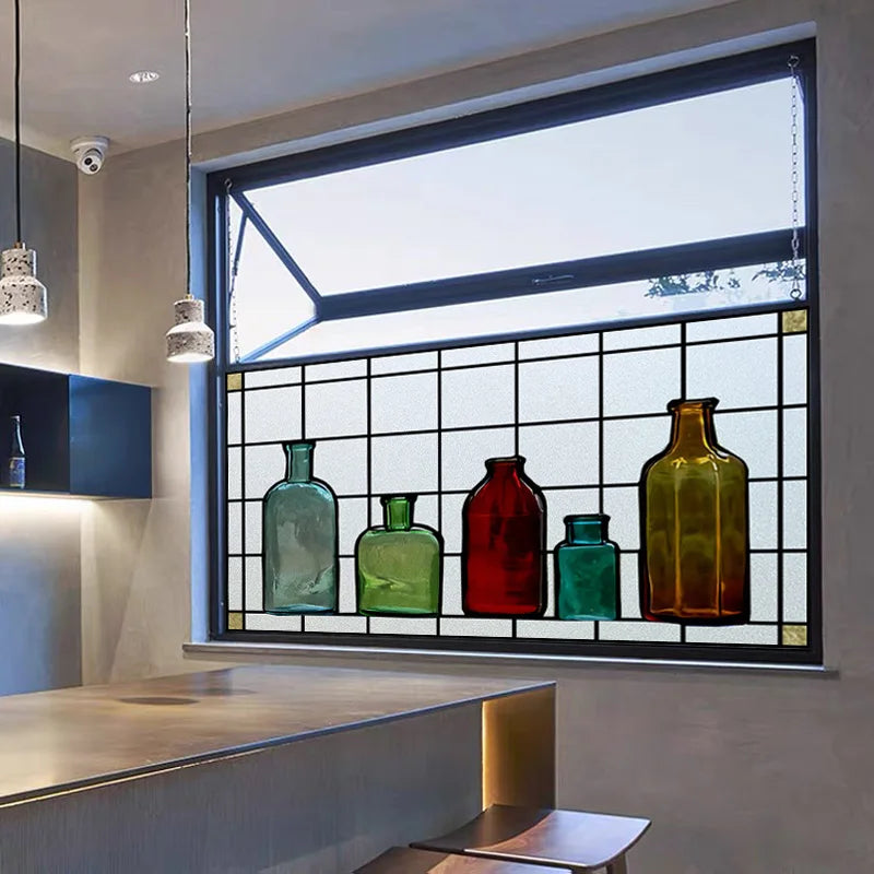 Window Film Stained Glass Stickers,Custom size Static Cling Frosted Privacy,Bird Tree Print For Transom Window Glass Home Decor