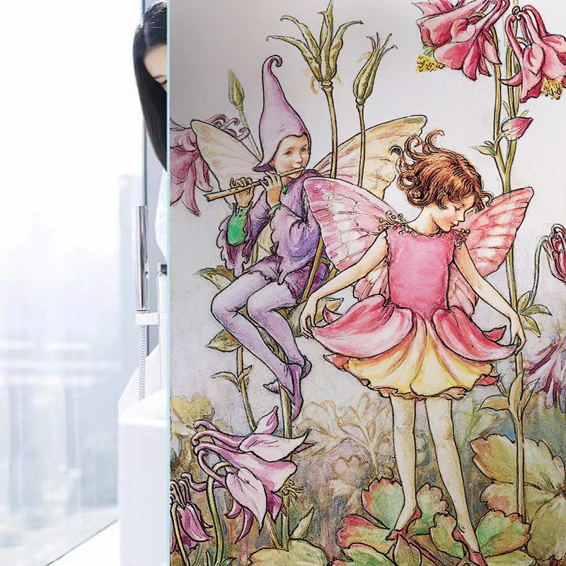 Custom Size Stained Glass Window Film, Flower Tree, Fairy Stickers, Static Cling, Kitchen, Bathroom, Bedroom, Door, Home Decor