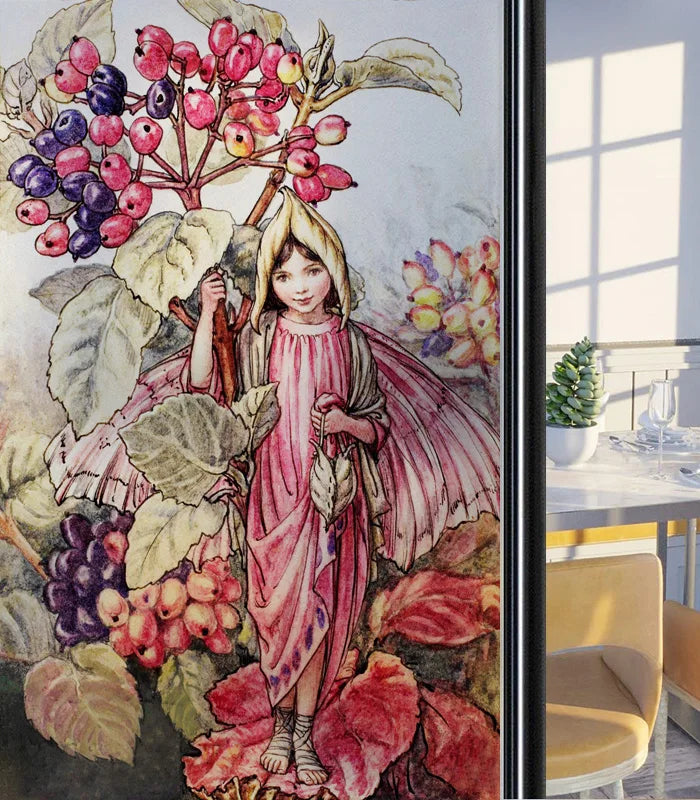 Custom Size Glass Window Film Static Cling Frosted Glass Films Foil Stickers Waterproof For Bathroom Kitchen Door Flower Fairy