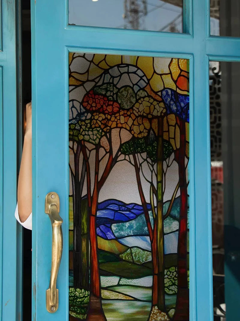 Customized Stained Glass Film Window Films,Static Cling Frosted Privacy Tiffany Style Tree,Bathroom Kitchen Door Sticker