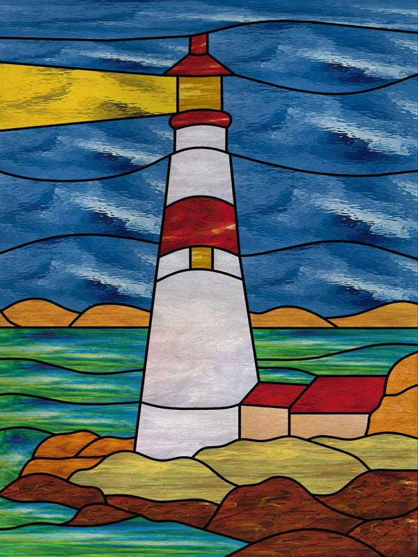 Custom Size Stained Glass Films,Privacy Static Cling,Print Castle, Lighthouse Tower, Sailboat Door Sticker,Office, Home Decor