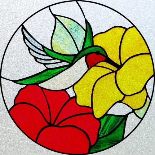 Customized Stained Glass Window Glass Films,Privacy Frosted Static Cling, Classic Pattern for Round Door, Home Decor